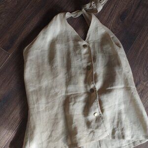 High End 100% Linen Natural Georgiou Studio Halter Top